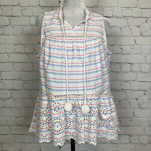 Crown & Ivy Eyelet Embroidered Striped Tunic Petite Size PL